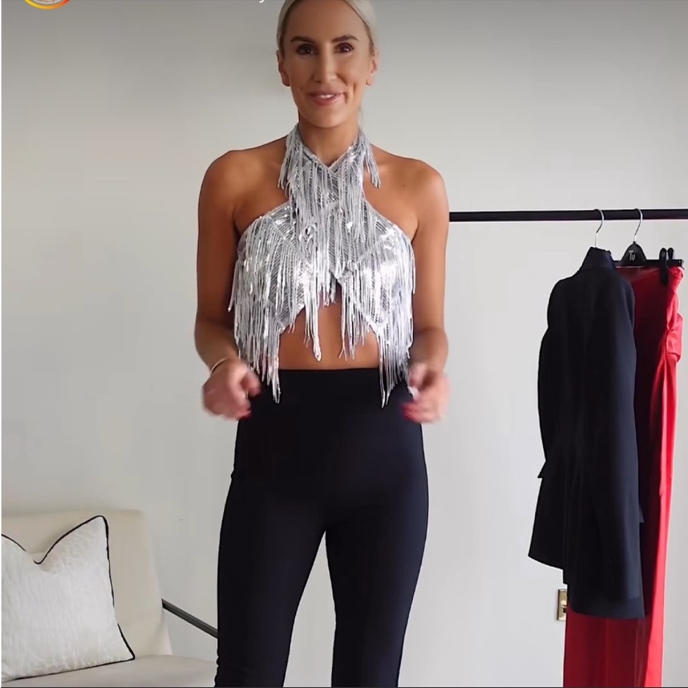 Zara Silver Sequin Fringe Halter Crop Top - Picture 8 of 12